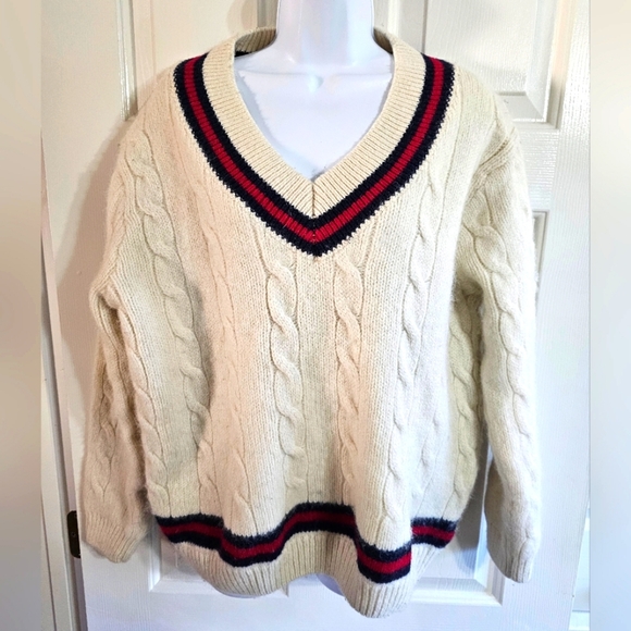 Brandy Melville Sweaters - Brandy Melville Large White Wool Cricket Varsity Preppy Sweater Nikki Trimming